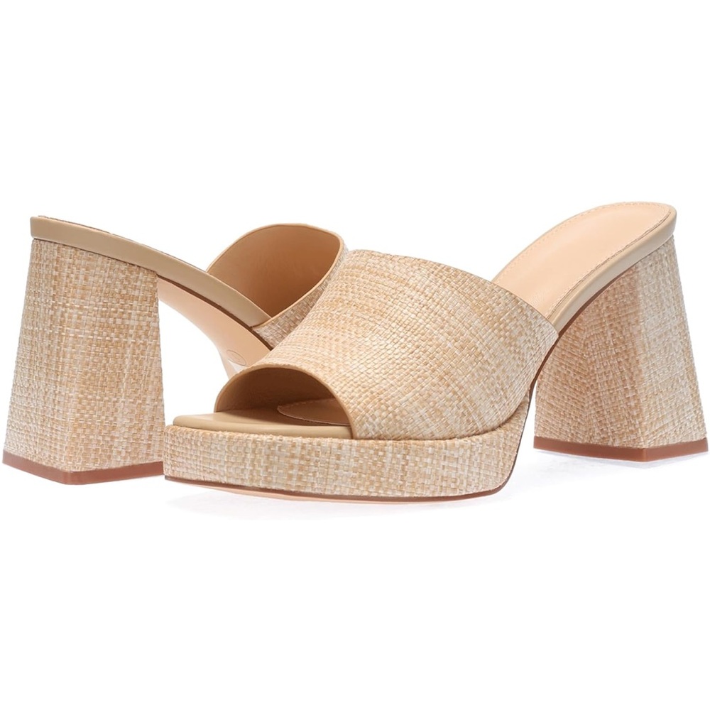 Natural Woven Platform Mules